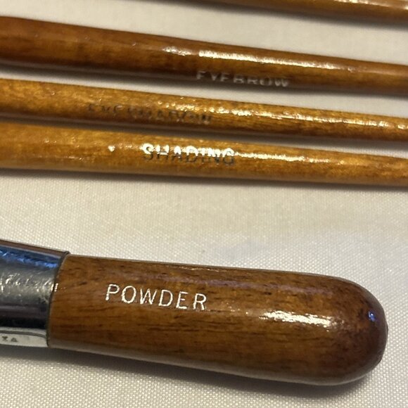 NEIMAN MARCUS Makeup Brush Set of 6 pieces Brown Wood Handles 4” Long New - Picture 3 of 14